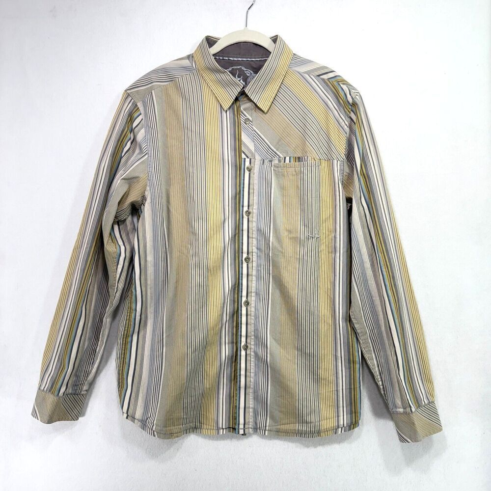 Prana Shirt Men L Green Tan Striped Career Casual Everyday Outdoor Versatile